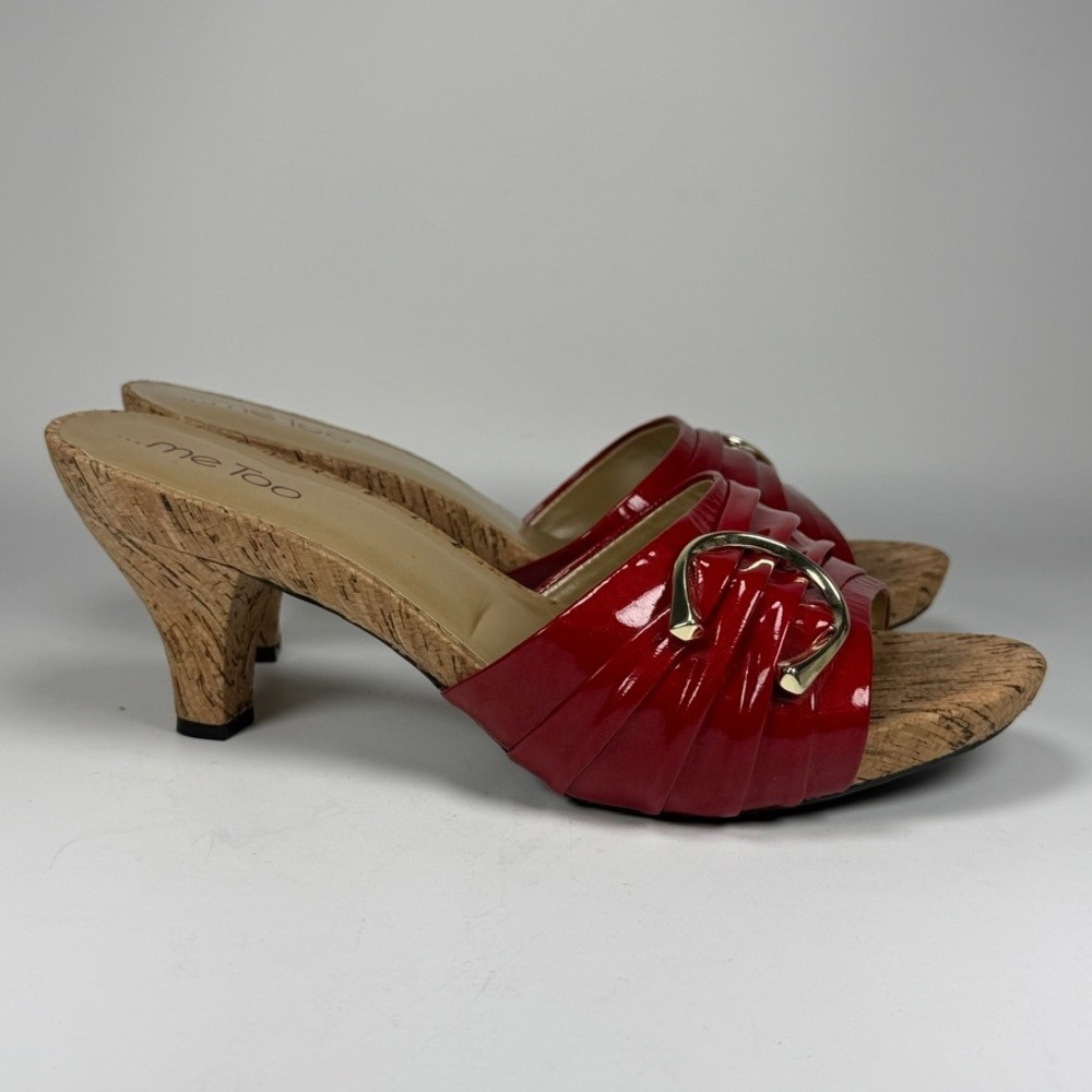 Me Too Women 9 Persil Red Patent Leather Cork Kitten Heel Mule Sandals y2k retro - Picture 3 of 9